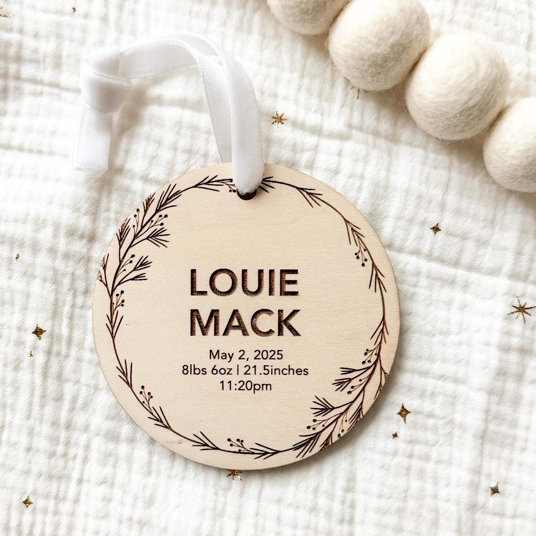 Babys First Christmas Ornament Personalized, Baby Announcement Ornament, Baby Stats Ornament, Wood Ornament