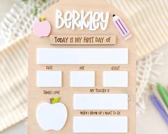 First Day Of School Sign, Reusable Back To School Photo Prop, Personalized Preschool and Grade School Milestone Board