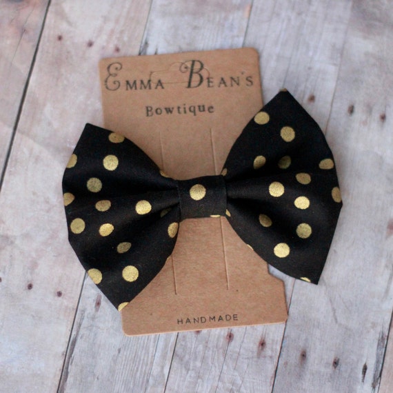 Black & Gold Bow Hair Clip Bows Fancy Black with Gold Hair Clips – Papillon Parties and  main image 3