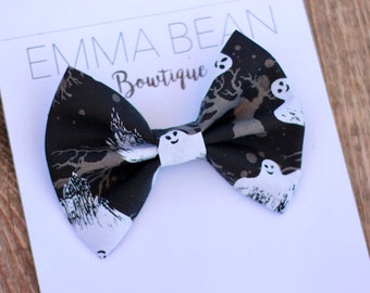 Ghost Bow: Halloween Hair Accessory - Handmade Fabric Bow