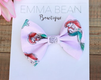 Ariel Hair Bow: Little Mermaid Print Fabric Bow