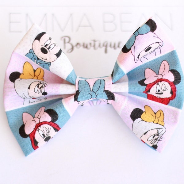 Minnie Mouse Bow - Hair Bow Clip - Minnie Mouse Fabric Hair Bow - Nylon Headband Minnie Mouse Bow - Fabric Hair Bow Accessory - Hair Bow