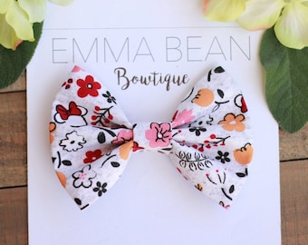 Minnie Mouse Floral Fabric Bow: Hidden Mickey Hair Clip or Headband