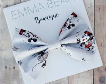 Mickey Mouse Hair Bow Clip, Old Cartoon Print, Handmade Disney Accessory