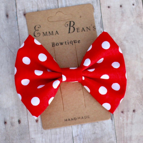 Red with Big White Dots Hair Bow, Red with White Dots Hair Accessory, Minnie Mouse Bow, Red Bow with White Dots, Red Polka Dots Bow, Red Bow