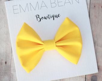 Daffodil Yellow Hair Bow Clip: Handmade Fabric Bow