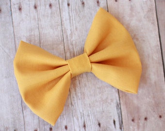 Handmade Mustard Yellow Bow: Hair Clip or Nylon Headband