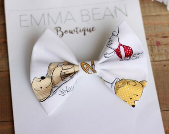 Handmade Winnie the Pooh Fabric Hair Bow Clip