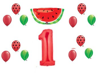 1st Birthday WATERMELON Balloon Bouquet Summer Picnic yard pool kids Party Balloons