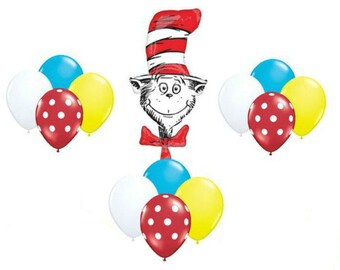 13 Pc Dr Seuss Cat In The Hat 1st Birthday Party Balloon Supplies