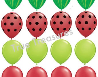 WATERMELON Balloons 16 piece Bouquet Fair Cookout barbecue Summer Picnic yard pool Party Birthday Balloon