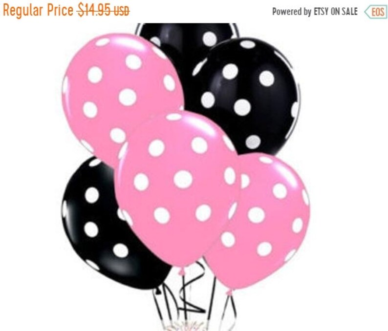ON SALE 30 Black and Pink polka dots balloons Minnie Mouse Qualatex 11 latex Balloon kids birthday party decor supplies