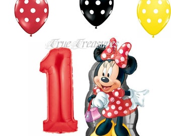 1 Minnie Mouse shape balloon plus accent balloons 1st birthday number 1  Balloon large Foil Mylar Polka Dots Party Balloons Supplies