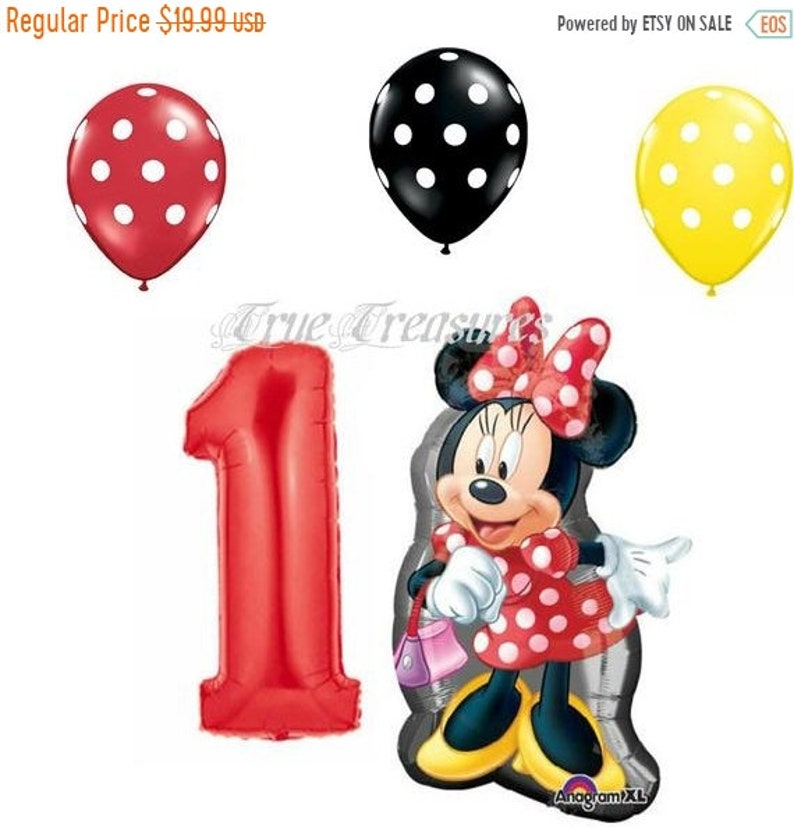 ON SALE Disney 5 piece set Minnie Mouse shape 1st birthday number 1 Balloon large Foil Mylar Polka Dots Party Balloons Supplies