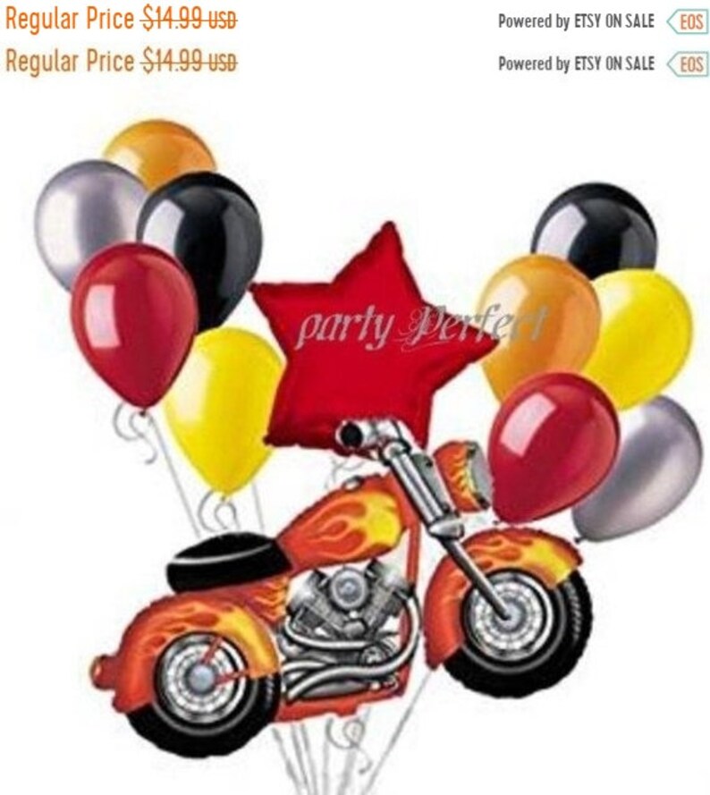 Flames Motorcycle 12pc Birthday Balloon Bouquet Harley Etsy
