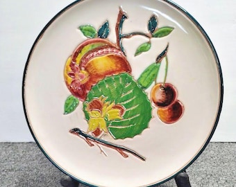 Vintage Hand Painted Italian Plate 8" with Fruit Made In Italy #7602 Art Pottery