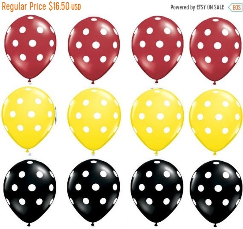 ON SALE 12 piece Red Yellow and Black balloons Mickey Minnie mouse colors Qualatex 11 latex Balloon kids birthday party decor s