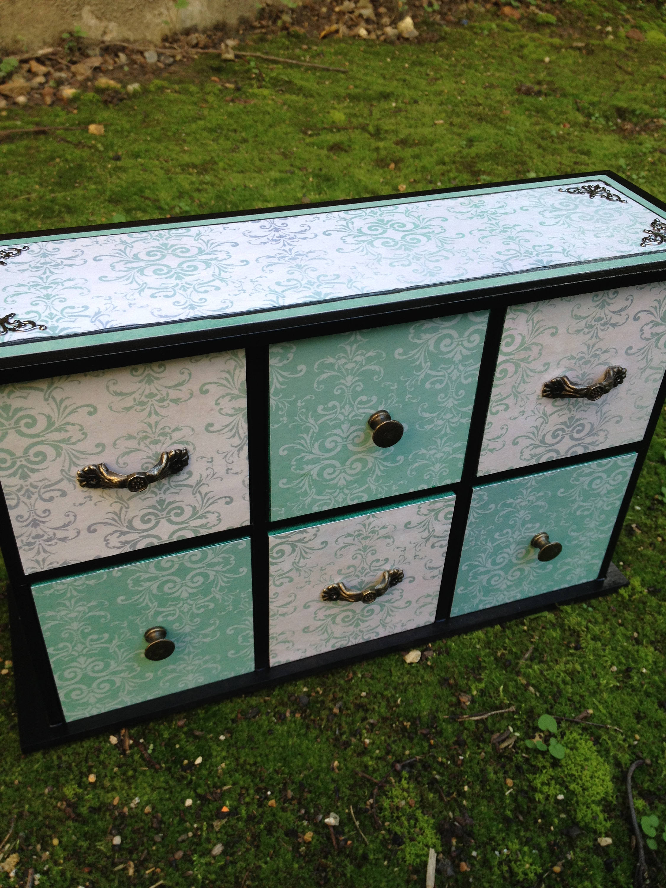 Petit Meuble, Mini Commode à Tiroirs Baroque Turquoise et Noir