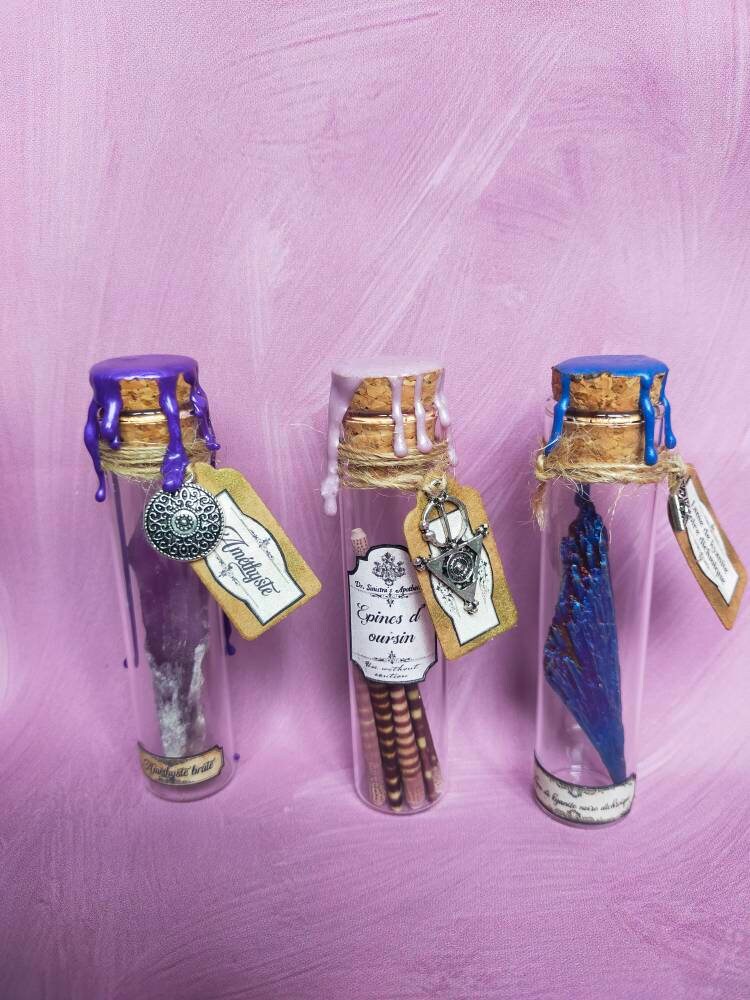 Tube Cabinet de Curiosités Minéraux, Améthyste, Kyanite ou Épines d'oursins