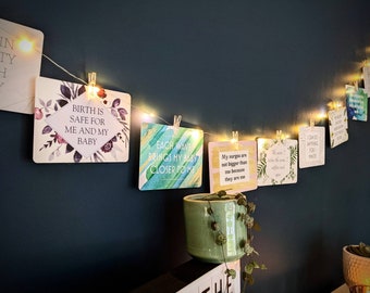 LED String Lights With 12 Photo Clips For Birth Affirmations, Greetings Cards, Milestone Cards, Photos
