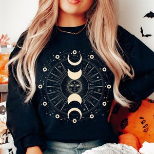 Celestial moon phase sweatshirt, Witchy shirt, cute moon phase shirt, halloween shirt, mother&#39;s day gift for her, gift for mom