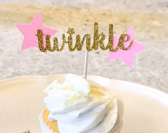 Twinkle Twinkle Little Star Cupcake Toppers, Baby Shower Decorations, Birthday Decorations, Gender Reveal Decorations