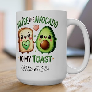 Personalized Couple Avocado Toast Ceramic Mug, Valentine&#39;s Day Gift For Her, 15oz Cute Coffee Cup, Girlfriend Present, Boyfriend Present