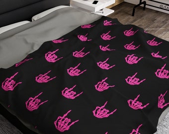 Skeleton Rock On Hand Plush Throw Blanket: Halloween Home Decor
