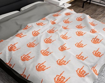 Skeleton Rock On Hand Plush Throw Blanket - Halloween Home Decor