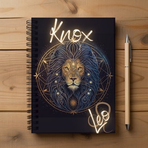 Personalized Leo Zodiac Spiral Notebook, Custom Name Zodiac Leo Lion Journal, Christmas Gift For Her, Co-Worker Gift,