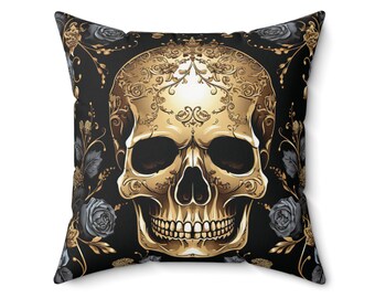 Gothic Skull & Roses Throw Pillow: Double Sided Print