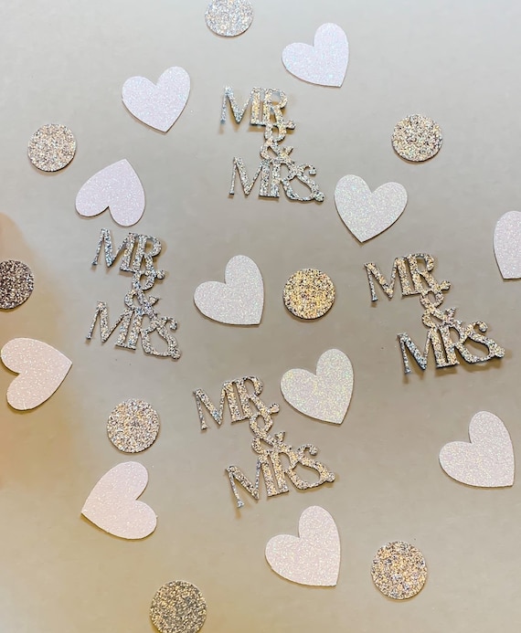MR & MRS Confetti 50PC Personalised Wedding Glitter Table Decorations Rose Gold 