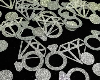 Silver Glitter Diamond Ring Confetti: Bridal Shower Decor