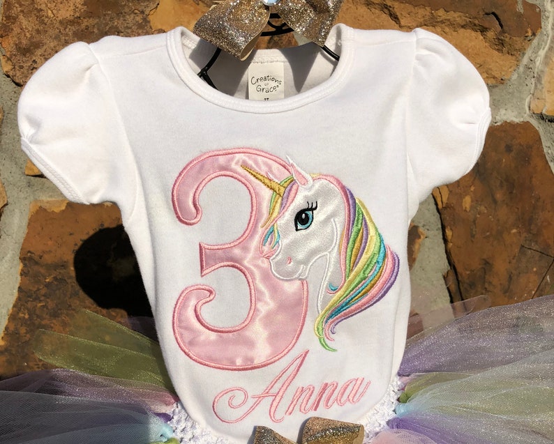Unicorn Pink Gold Pastel Rainbow 3rd Birthday Shirt Only Personalized Baby Toddler Girls Unicorn Birthday Shirt Personalized