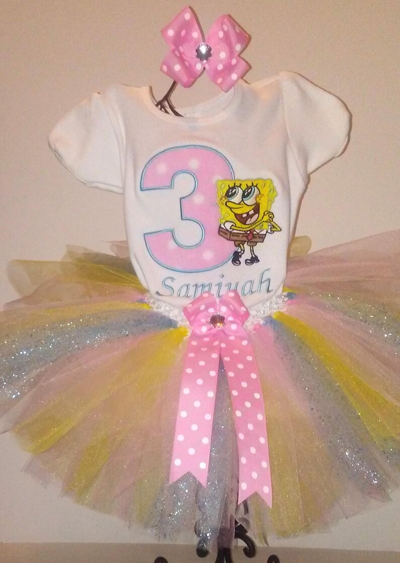 Spongebob Pink Yellow and Blue 3rd Birthday Outfit Shirt Tutu Etsy