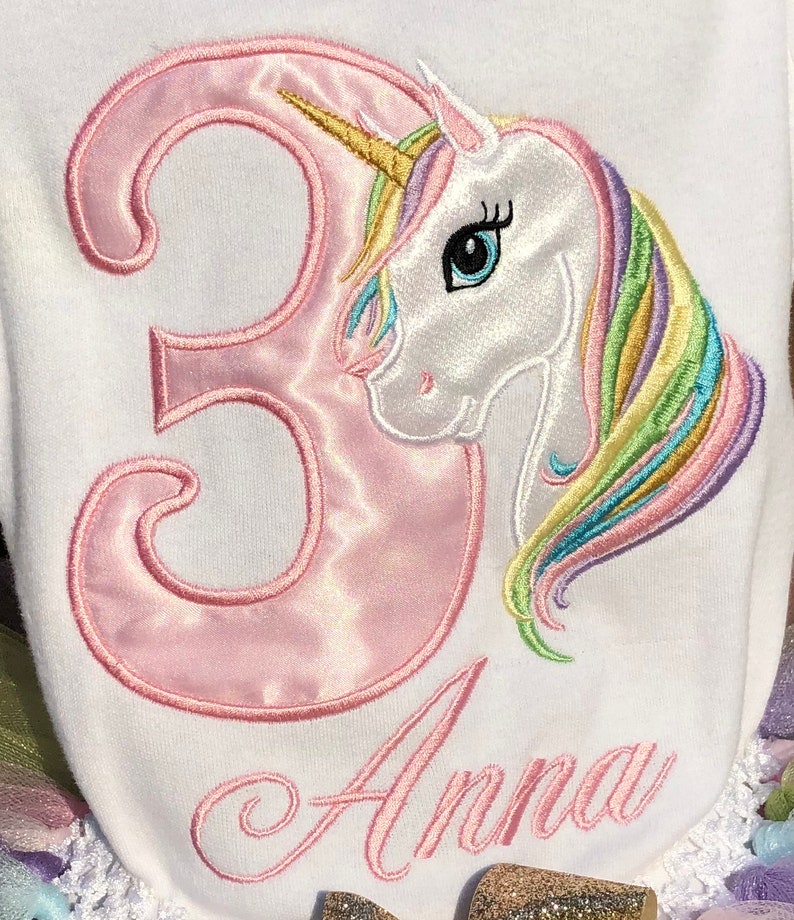 Unicorn Pink Gold Pastel Rainbow 3rd Birthday Shirt Only Personalized Baby Toddler Girls Unicorn Birthday Shirt Personalized