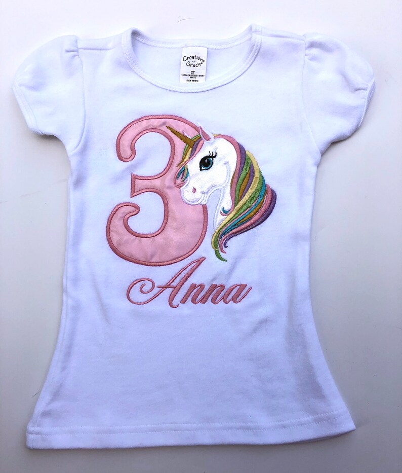 Unicorn Pink Gold Pastel Rainbow 3rd Birthday Shirt Only Personalized Baby Toddler Girls Unicorn Birthday Shirt Personalized