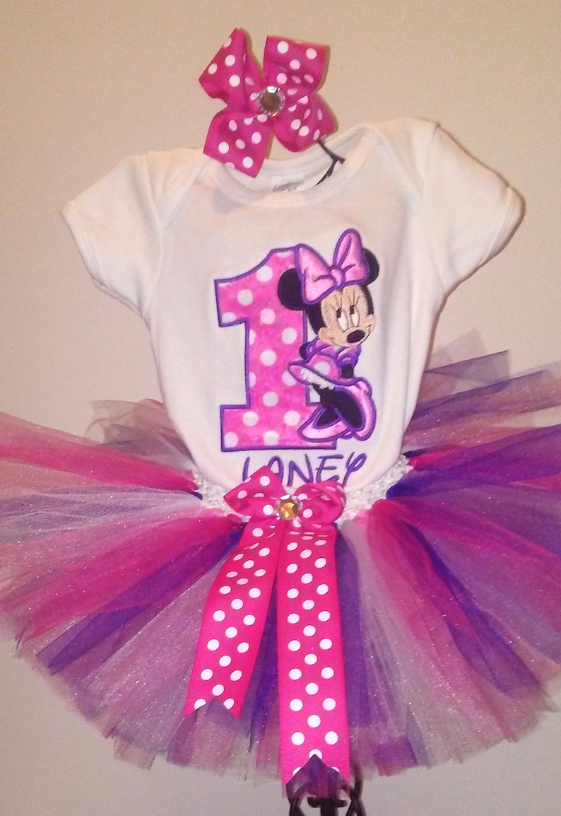 Minnie Mouse Hot Pink Purple 1st Birthday Outfit Bodysuit Tutu FREE Hair Bow Personalized Minnie Mouse Baby Toddler Little Girls Tutu Outfit