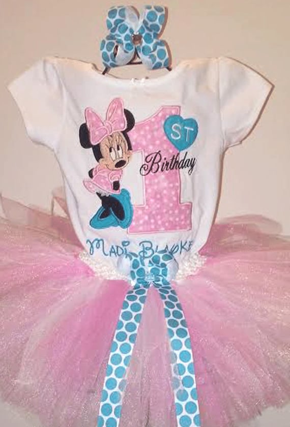 Pink And Turquoise Minnie Mouse 1st Birthday Outfit Pink Etsy