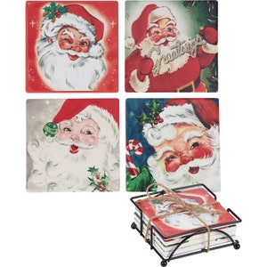 Christmas Coasters Santa Claus Vintage Style Set of 4