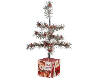 Vintage Style Christmas Tree Decoration Santa Claus Reindeer Tiny Tinsel Tree