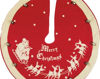 Christmas Tree Skirt Vintage Style Home Decor Santa Claus and Reindeer 52 inch