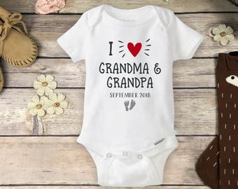 Boho Grandma & Grandpa Onesie® | Pregnancy Reveal to Grandparents Onesie | New Baby Announcement Onesie | Heart Date I love Grandma onsie