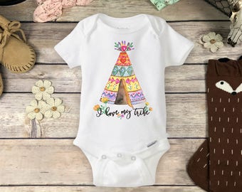 I Love My Tribe Onesie® - Boho Baby Clothes, Teepee Onesie, Bohemian Baby Shower Gift, Tribal Native American Hipster Camping Shirt Onsie