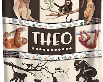 Personalized Monkey Baby Blanket – Gorillas & Orangutan Blanket, Custom Name Newborn Gift