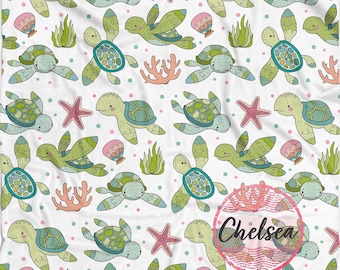 Personalized Sea Turtle Baby Blanket: Minky Fleece Nursery Decor