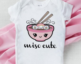 Miso Cute Onesie® Baby Bodysuit - Pink or Blue for Girl or Boy, Sushi Baby Shower Gift - Miso Soup Onesie® Asian Cute Kawaii Japanese Design