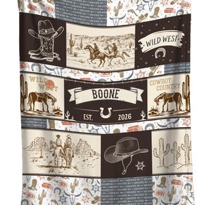 Personalized Western Cowboy Baby Blanket for Boys: Wild West Keepsake – Custom Name & Birth Year