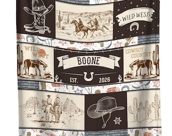 Personalized Western Cowboy Baby Blanket for Boys: Wild West Keepsake – Custom Name & Birth Year