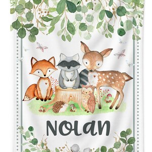 Personalized Woodland Baby Boy Blanket – Forest Nursery – Custom Name Gift